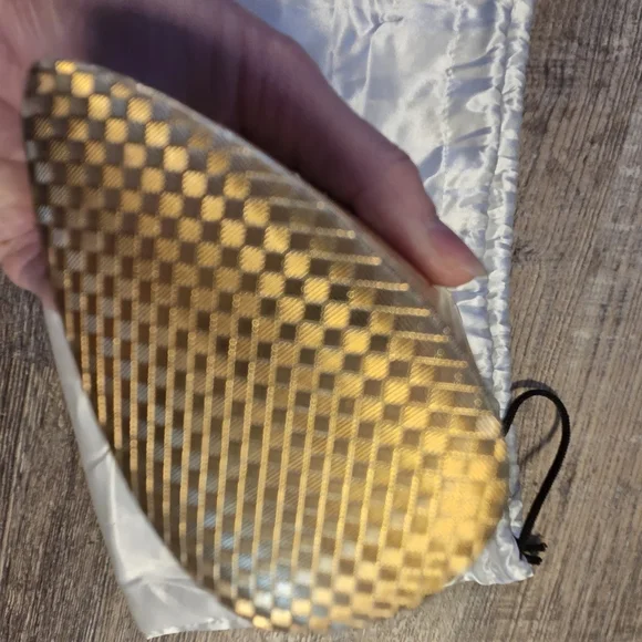 Vintage Mirror Chrystal Gold Elegant Metal Diamond Pattern Clutch Bag